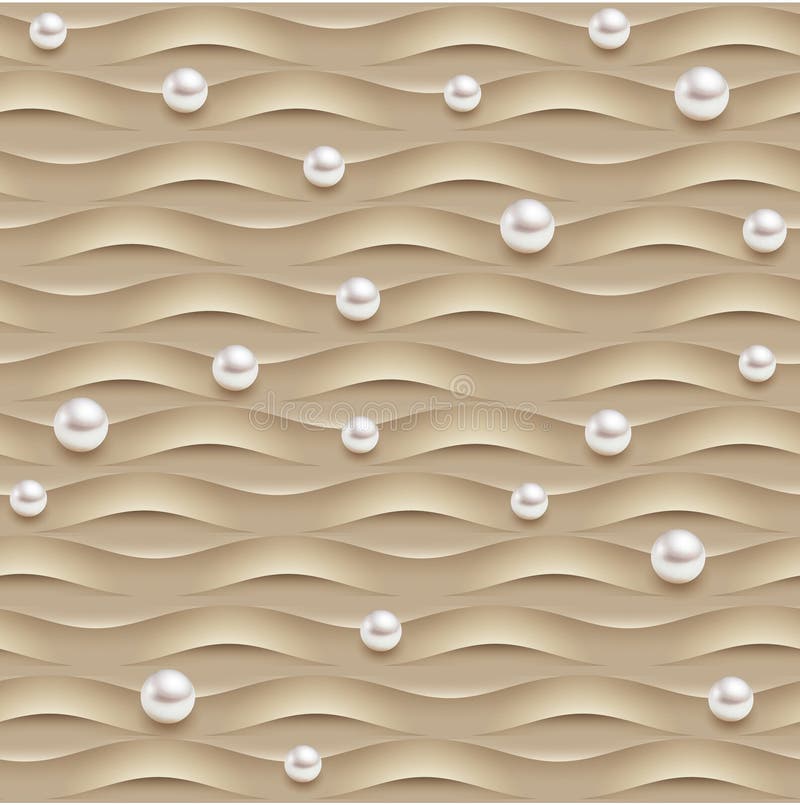 Seamless texture of sand waves with white pearls vector illustration