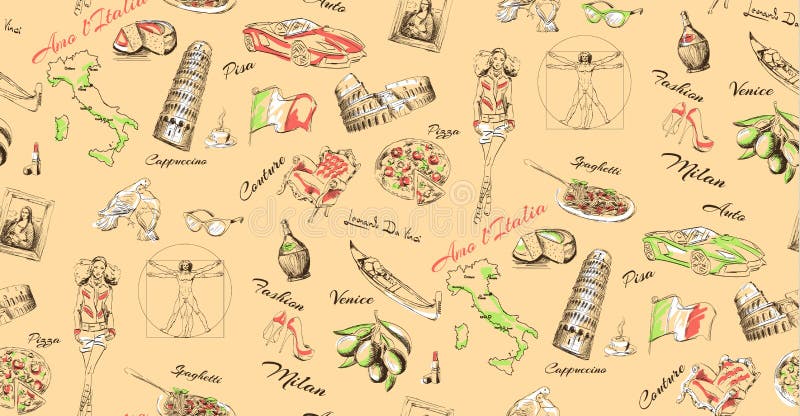 Seamless texture - welcome to Italy vector.