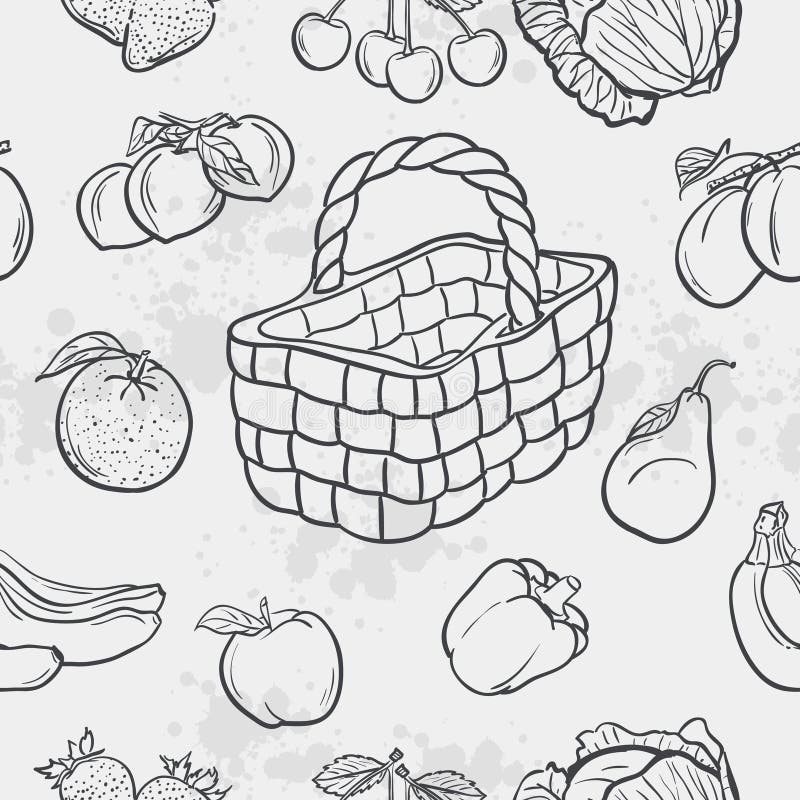 Seamless texture and vegetables, fruit and baskets