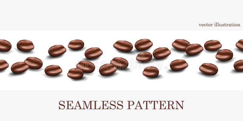 Seamless thin horizontal pattern of realistic vector 3d coffee bean icons royalty free illustration