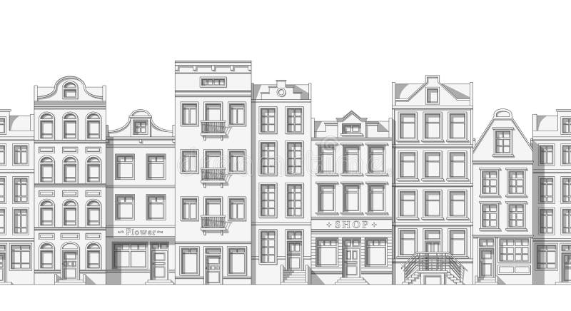 Seamless thin line cityscape background stock illustration