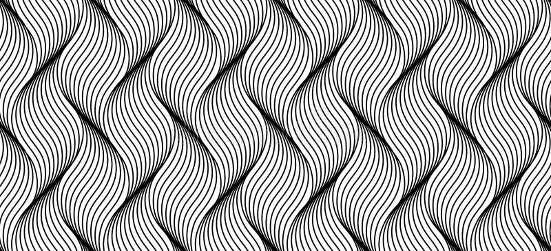 Seamless thin linear pattern. Abstract geometric wavy background. Stylish monochrome texture stock illustration