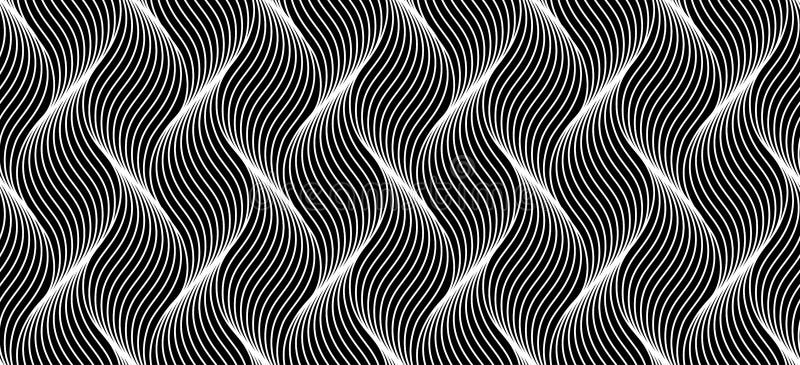 Seamless thin linear pattern. Abstract geometric wavy background. Stylish monochrome texture stock illustration