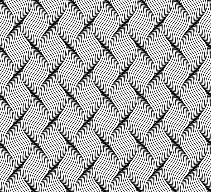 Seamless thin linear pattern. Abstract geometric wavy background. Stylish monochrome texture stock illustration
