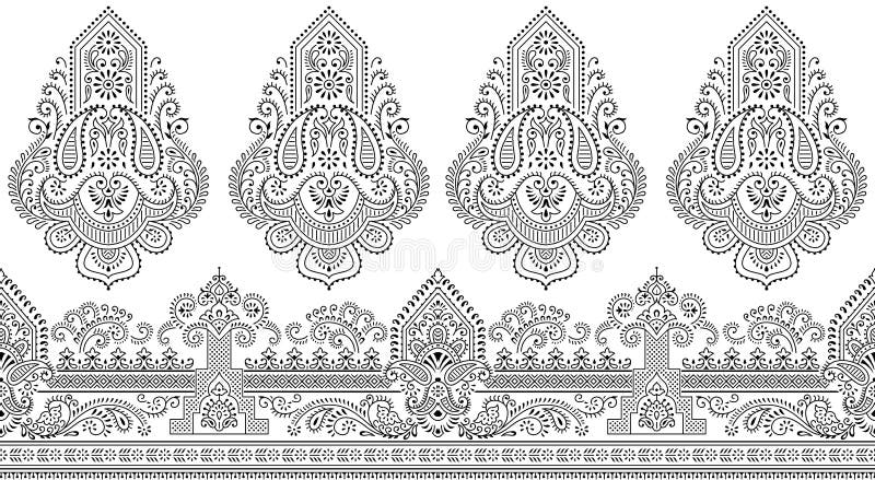 Seamless Traditional Indian Black and White Paisley Border Stock ...