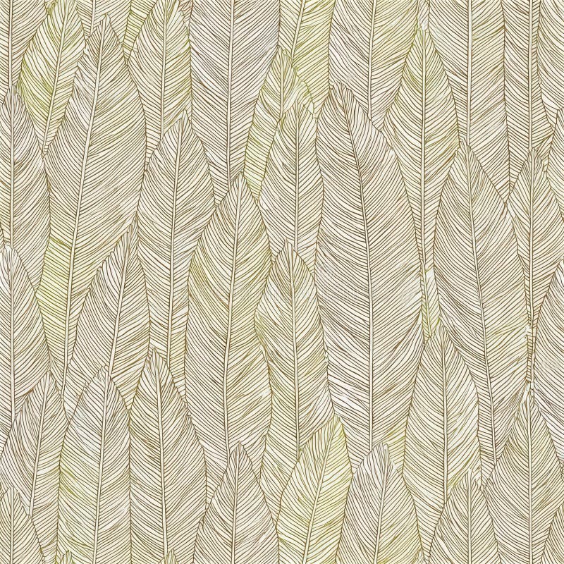 Seamless Tropical Leaf Pattern with Intricate Line Design in Neutral Tones. royalty free stock photo