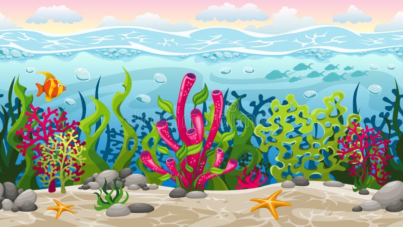 Underwater Seamless Landscape, Cartoon Background for Game Design Stock ...