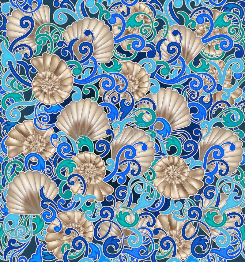 Seamless Underwater Pattern with Seashells Stock Vector - Illustration ...