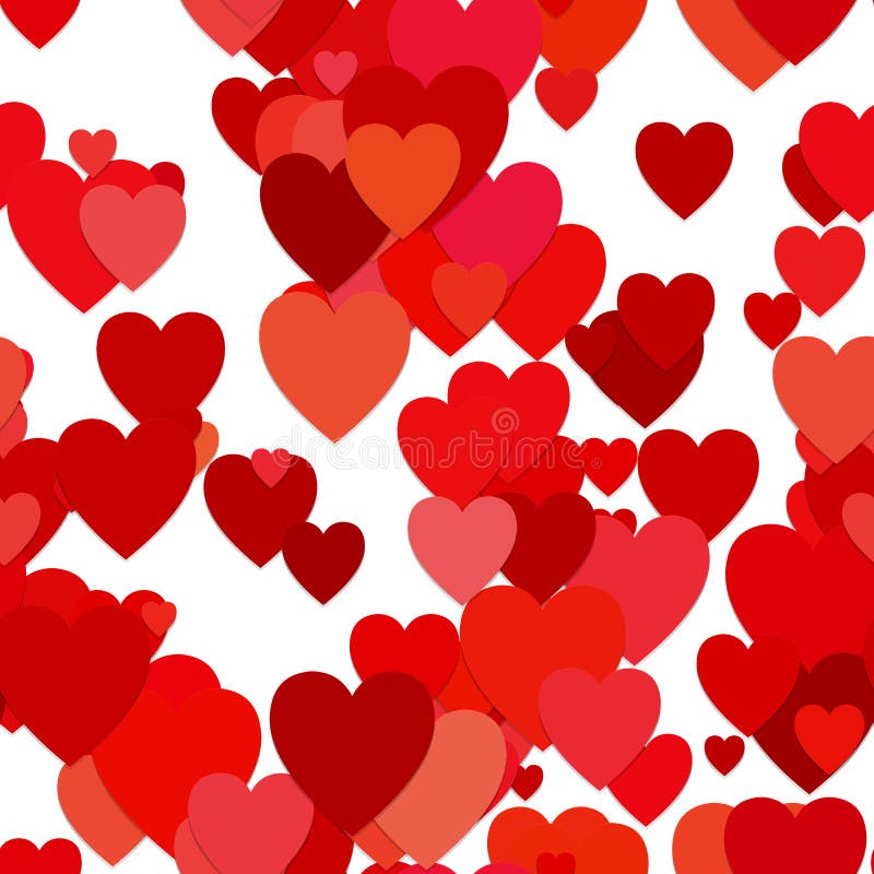 Seamless valentines day background pattern - vector graphic design from red hearts with shadow effect