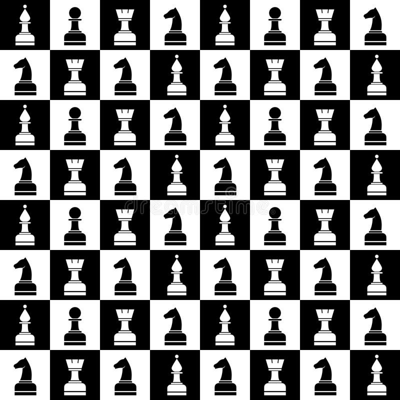 Seamless vector chaotic pattern with black and white chess pieces. Series of Gaming and Gambling Patterns.