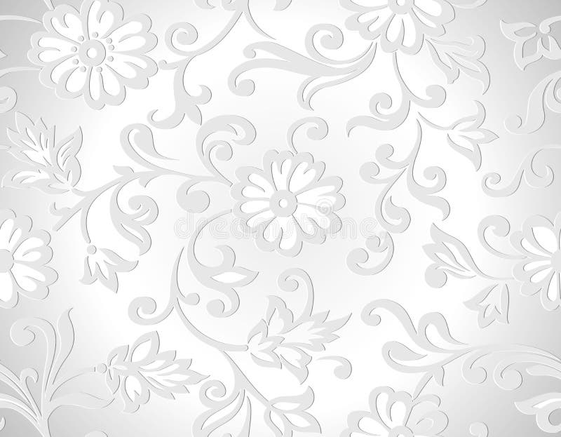 Silver Lace Border on Floral Silver Wallpaper Stock Vector