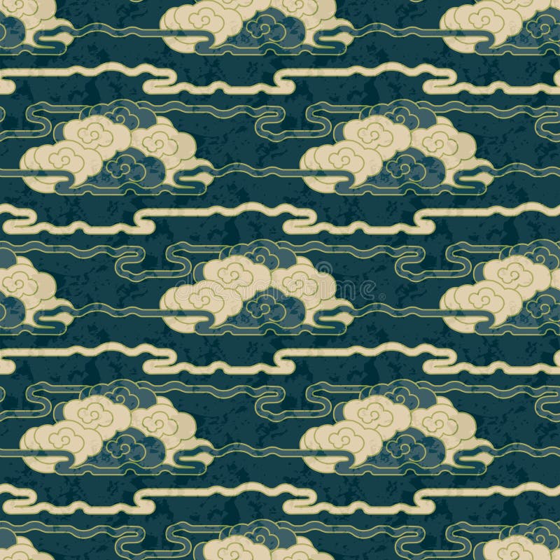 Seamless vector hand drawn grunge japanese cloud pattern design