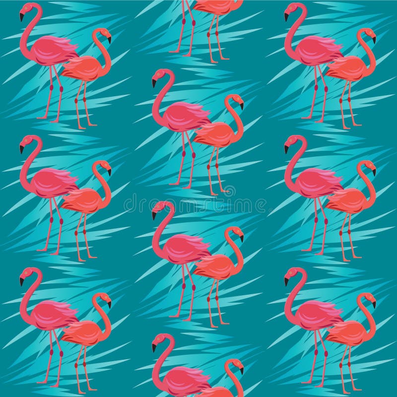 Seamless vector pattern, banner with flamingo, tropical leaves exotic flower design royalty free illustration Seamless vector pattern, banner with flamingo, tropical leaves exotic flower design royalty free illustration