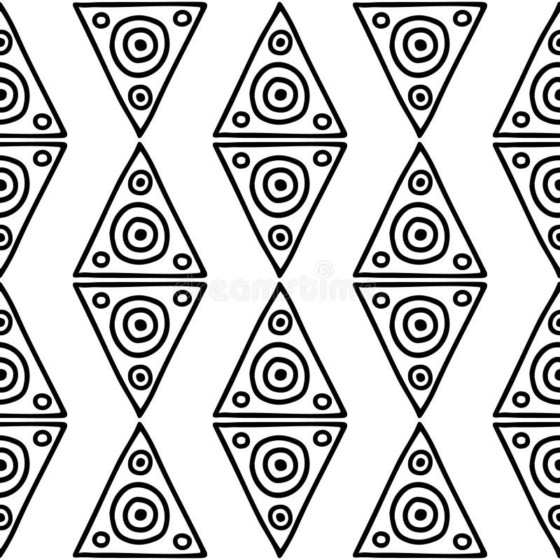 Seamless vector pattern. Black and white geometrical background with hand drawn decorative tribal elements. Print with ethnic, fol