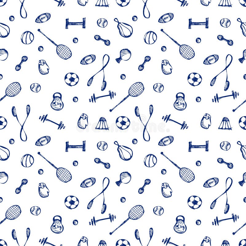Seamless Vector Pattern. Blue Background with Sports Equipment Stock Vector  - Illustration of light, collection: 68265007