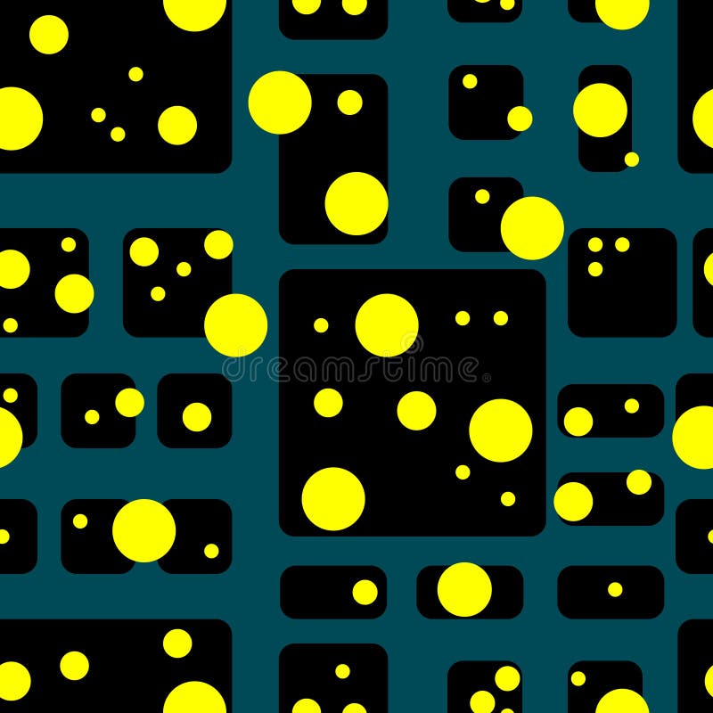 Seamless vector pattern cubes and dots. Rounded corners black yellow white abstract pattern royalty free illustration