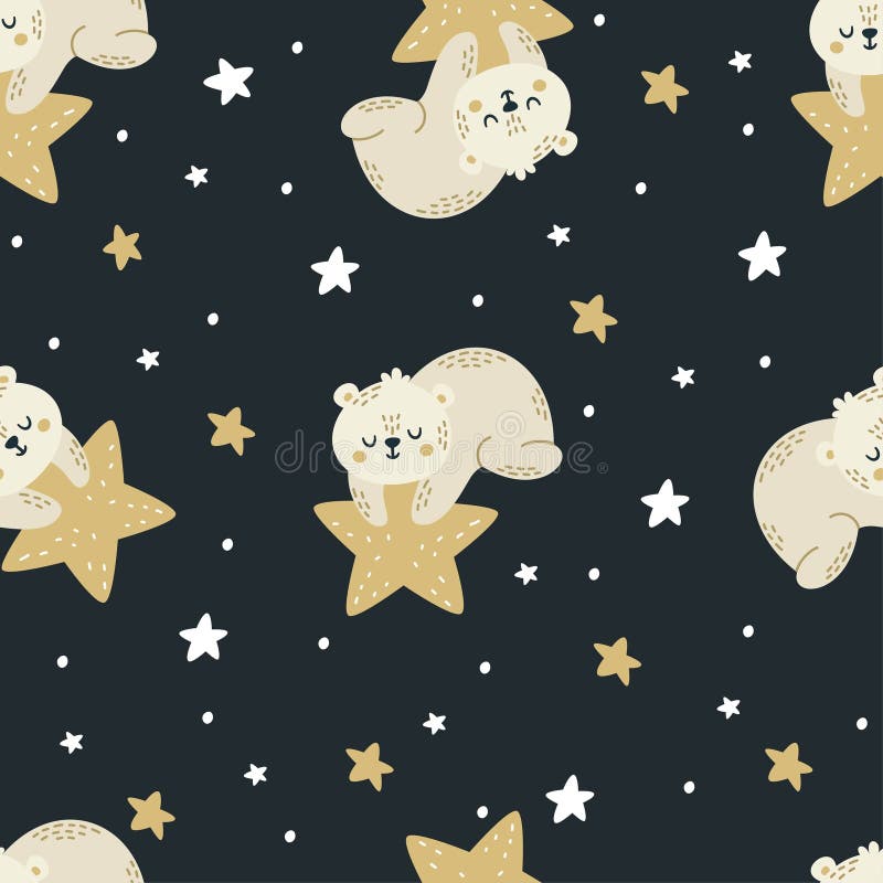 Seamless Vector Pattern. Cute Bear Sleeping and Holding a Star Stock ...