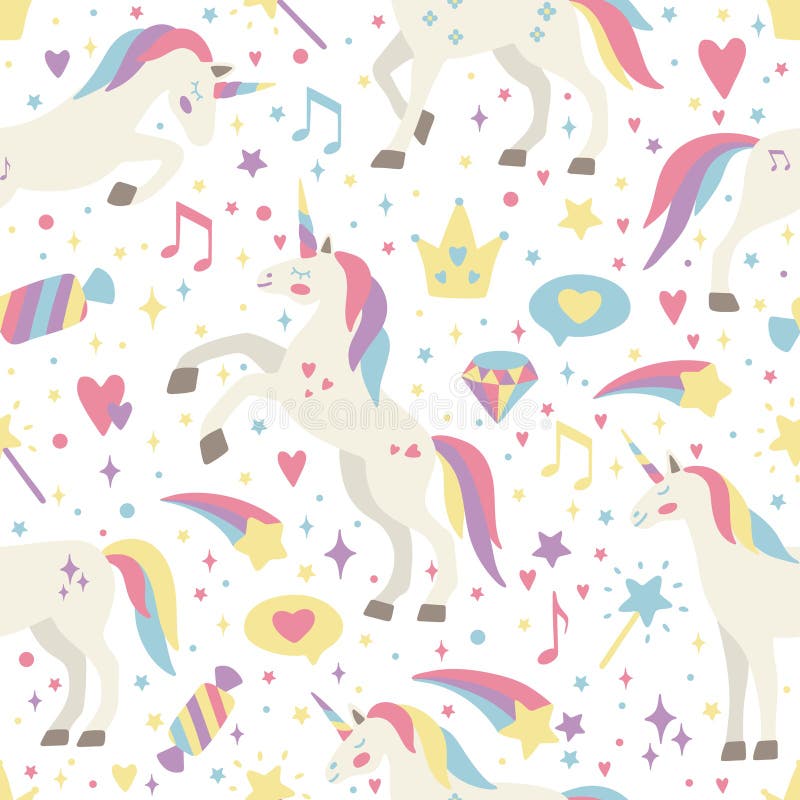 Seamless Vector Pattern with Cute Unicorns on a Floral Background