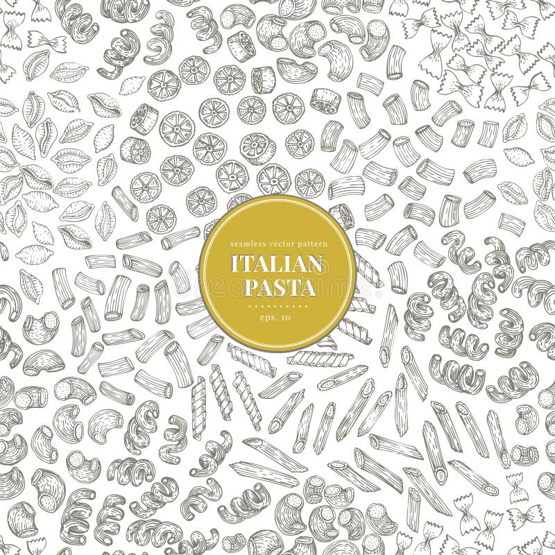 Seamless vector pattern with different types of traditional Italian pasta. Hand drawn vector illustration. Can be use royalty free illustration Seamless vector pattern with different types of traditional Italian pasta. Hand drawn vector illustration. Can be use royalty free illustration