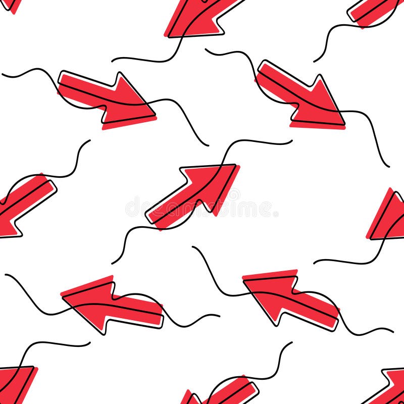 Seamless vector pattern featuring bold arrows created with continuous lines and vibrant red fill. Modern and dynamic design royalty free illustration