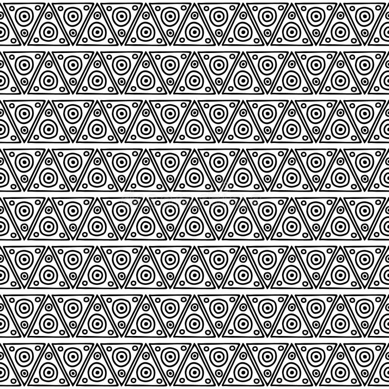 Seamless vector pattern. Geometrical background with hand drawn decorative tribal elements in black and white colors. Print with e