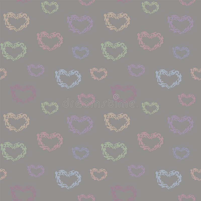 Seamless Vector Pattern with Cute Hearts on a Light Gray Background