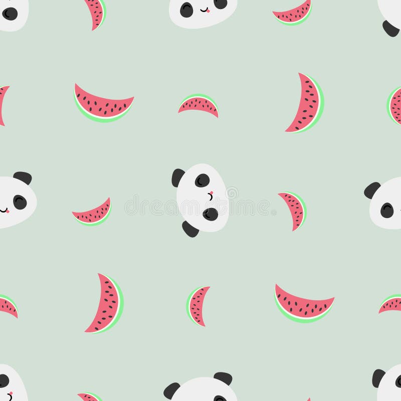 Seamless Vector Pattern with Cute Kawaii Panda Bears and Watermelons on  Nice Pink Background Stock Illustration - Illustration of blush, baby:  120936825