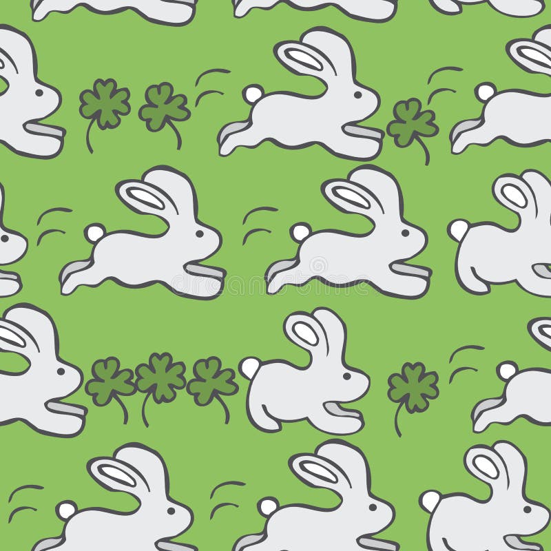 Seamless Vector Pattern with Rabbits and Clover on a Green Background royalty free illustration Seamless Vector Pattern with Rabbits and Clover on a Green Background royalty free illustration