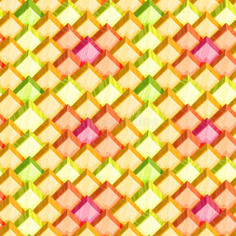 Seamless Vector Pattern of Square Crystal Tiles of Orange, Yellow, Pink