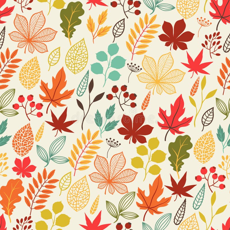 Vector Doodle Seamless Pattern With Colorful Autumn Leaves. Repeating ...