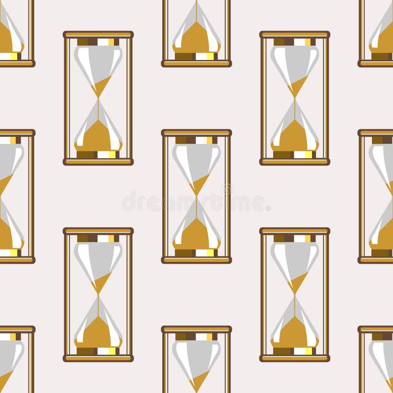 Seamless vector pattern. Symmetrical background with closeup gold sandglasses on the grey backdrop royalty free illustration
