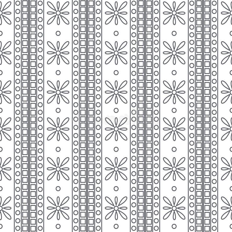 Seamless vector pattern. Symmetrical geometric black and white background with squares and flowers. Decorative ornament royalty free illustration Seamless vector pattern. Symmetrical geometric black and white background with squares and flowers. Decorative ornament royalty free illustration