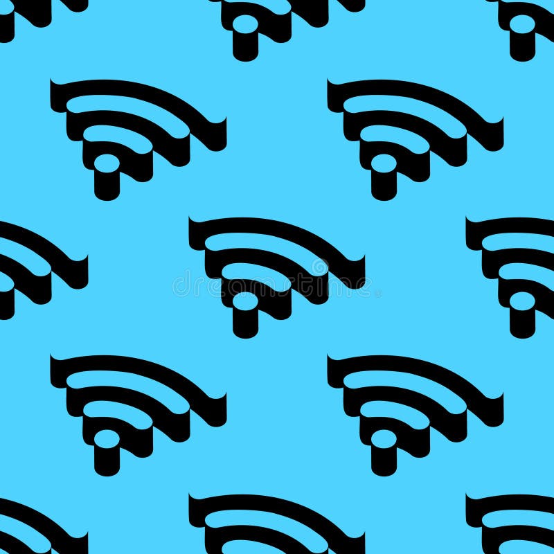 Seamless vector pattern of Wi-Fi signal icons with bold negative space design on a bright blue background. Ideal for digital stock illustration