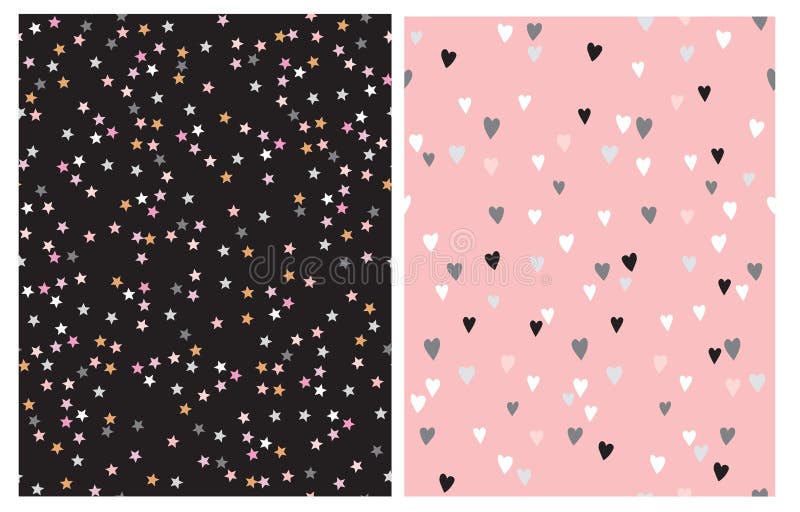 2 Seamless Vector Patterns with Tiny Stars and Sweet Hearts