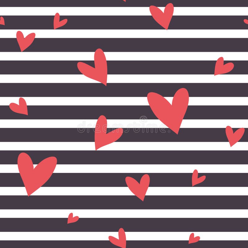 Seamless vector striped pattern with hearts.