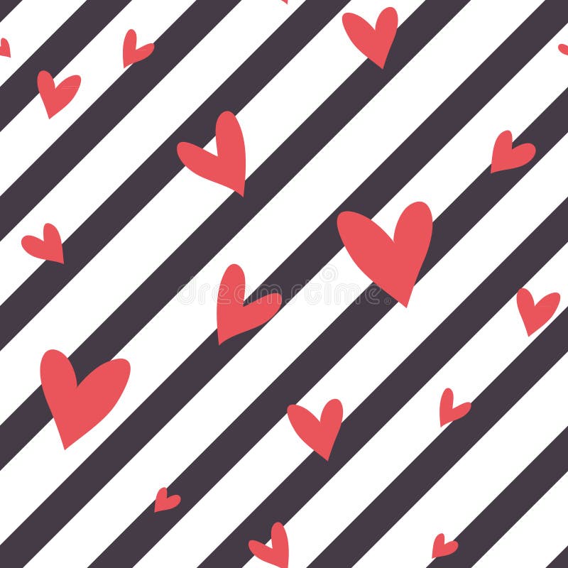 Seamless vector striped pattern with hearts