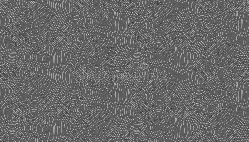 Seamless vector topographic map background white on dark. Line topography map seamless pattern. Mountain hiking trail