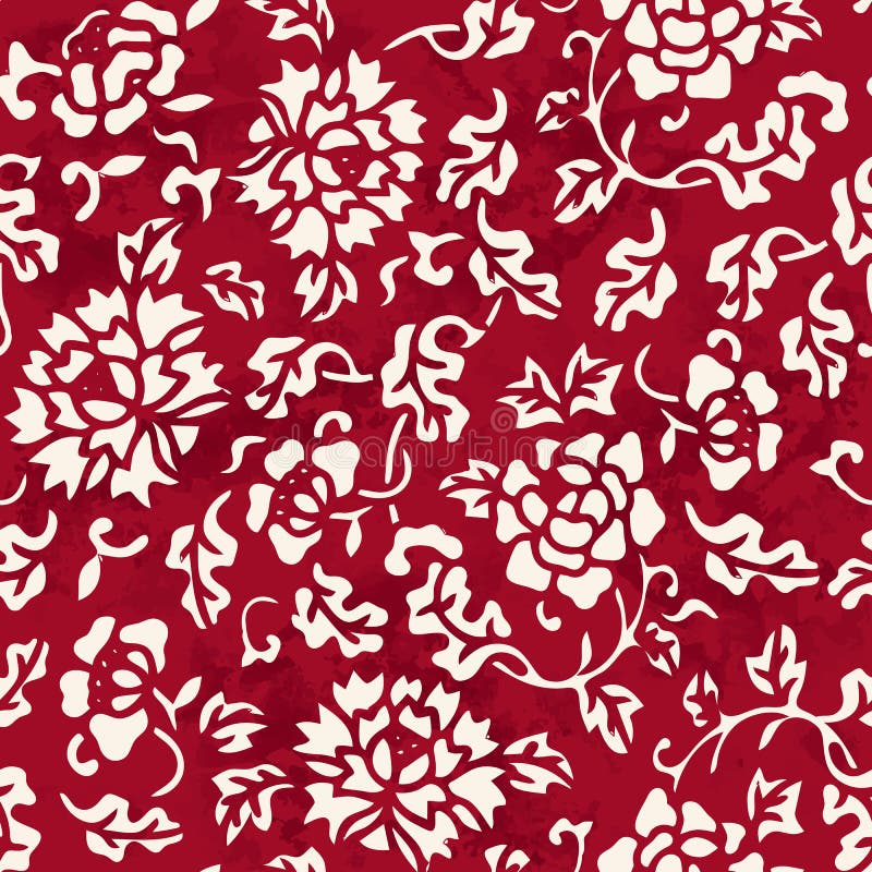 Seamless Vintage Red Chinese Background Botanic Garden Flower Le Stock ...