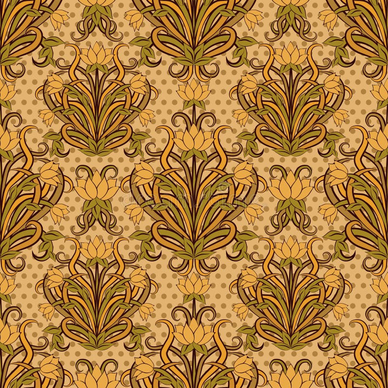 Seamless Wallpaper in Art Nouveau Style, Vector Stock Vector