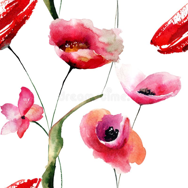Seamless Wallpaper with Poppies Flowers Stock Illustration ...