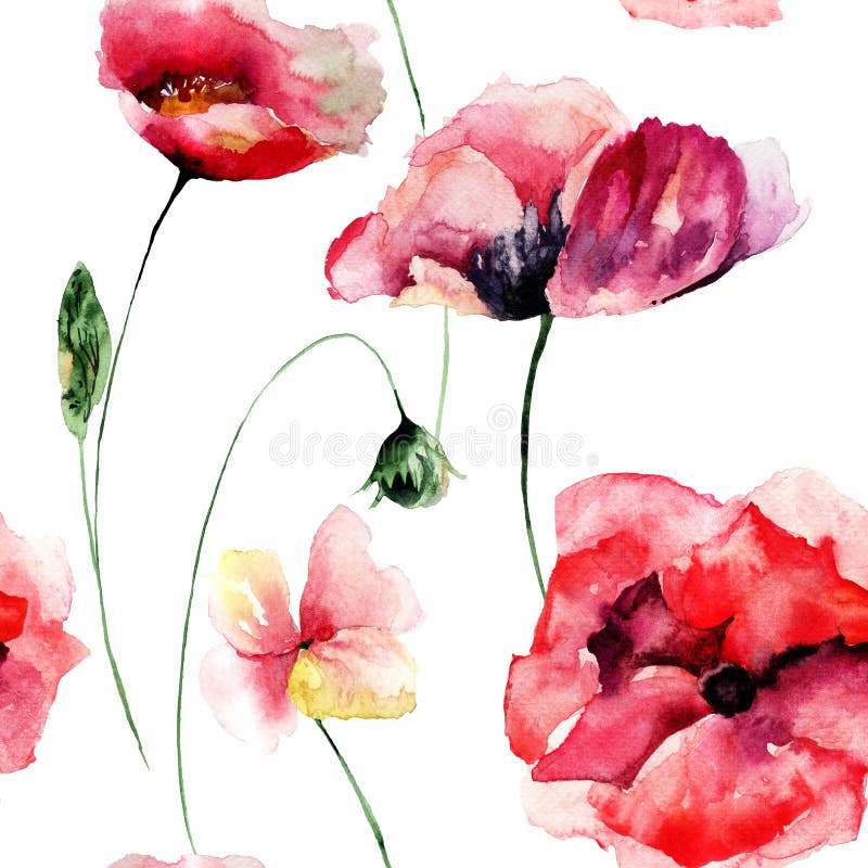 Seamless Wallpaper with Poppies Flowers Stock Illustration ...