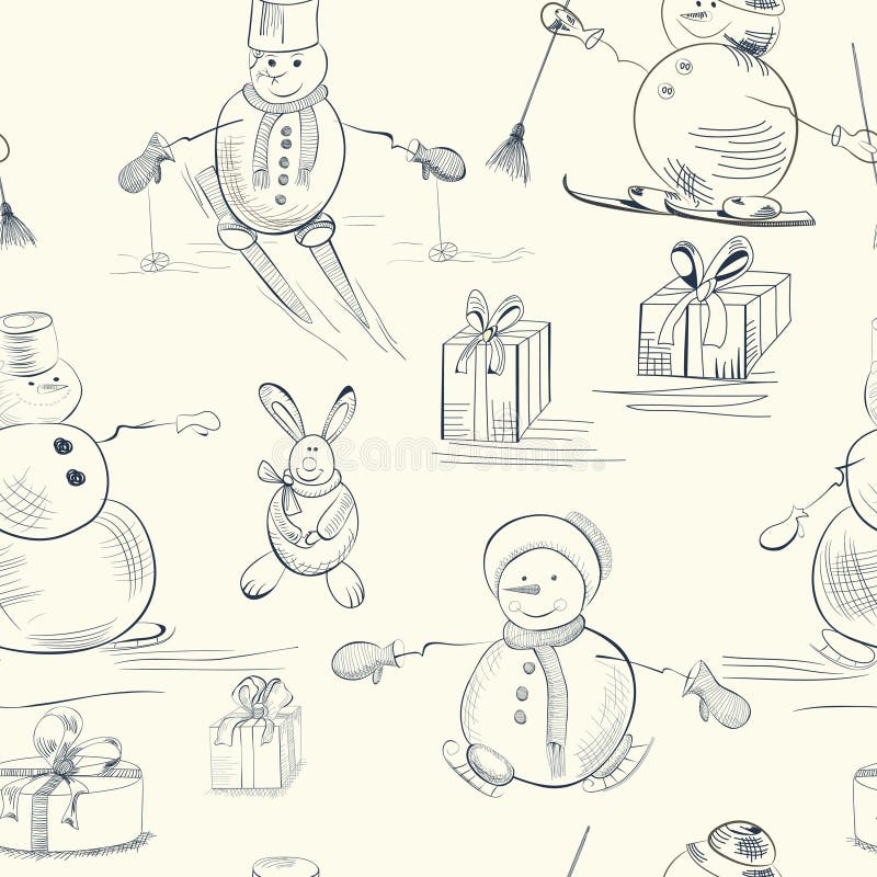 Seamless wallpaper with snowman