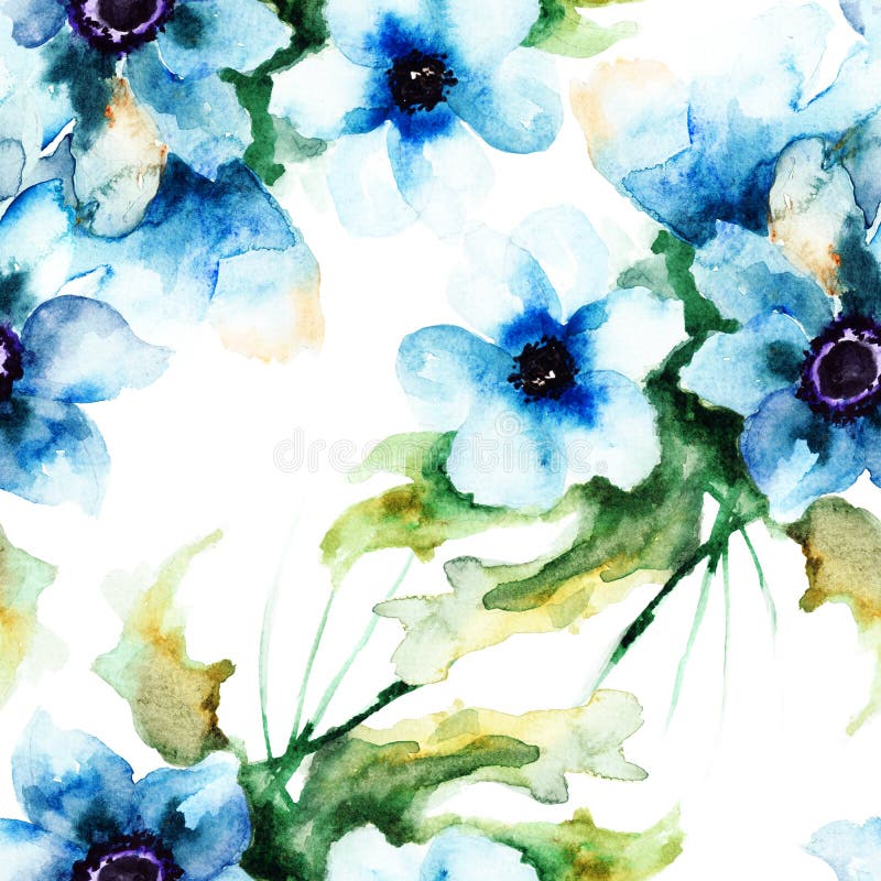 Seamless wallpaper with Summer blue flowers