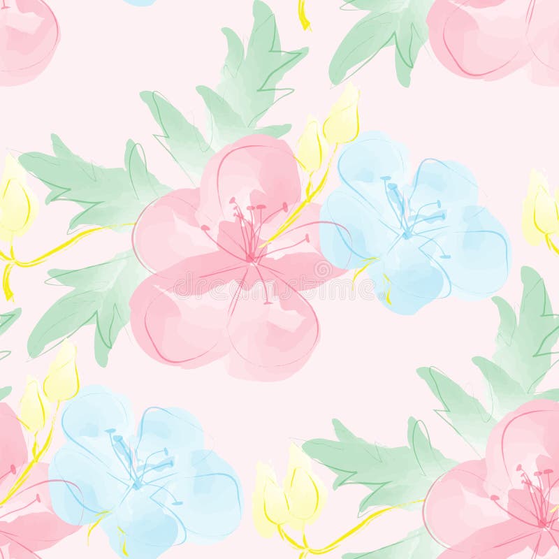 Seamless watercolor background with flowers. Gentle digital pattern.