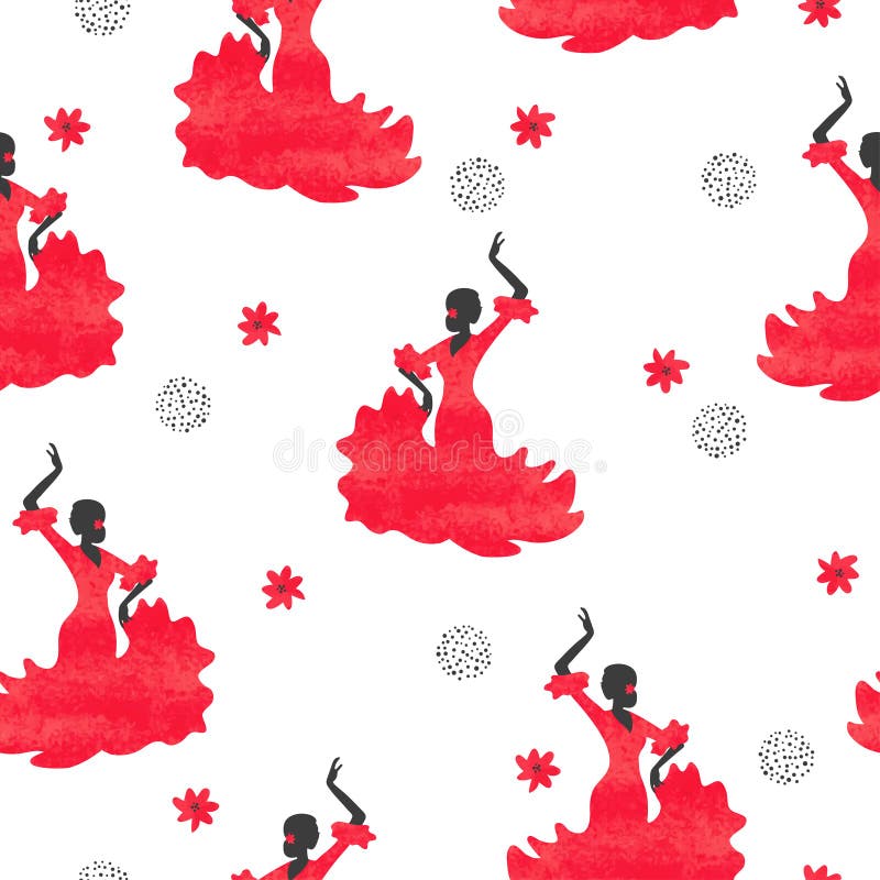 Seamless watercolor flamenco dancer pattern. vector illustration Seamless watercolor flamenco dancer pattern. vector illustration