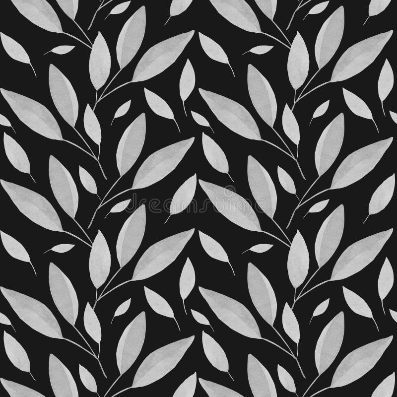 Seamless Watercolor Floral Pattern - Composition of Gray Leaves and ...