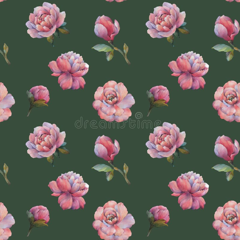 The composition of the flowers of peony. Seamless watercolor pattern of flowers. Botanical pattern. Watercolor peonies. vector illustration The composition of the flowers of peony. Seamless watercolor pattern of flowers. Botanical pattern. Watercolor peonies. vector illustration