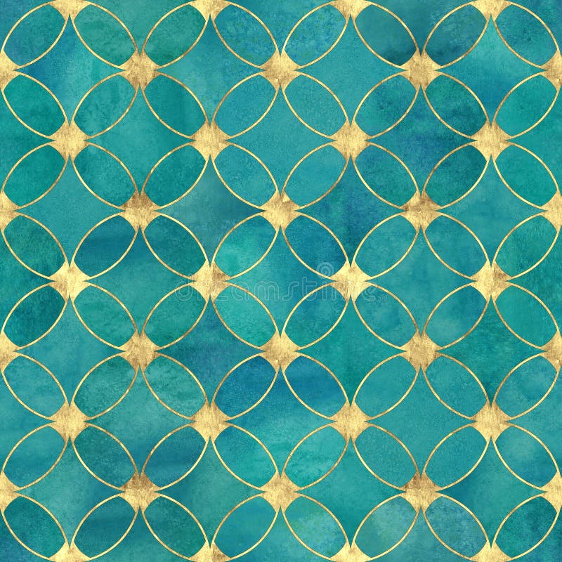 Seamless watercolour teal turquoise gold glitter abstract texture