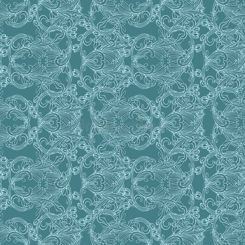 Seamless White and Blue Damask Wallpaper Stock Illustration