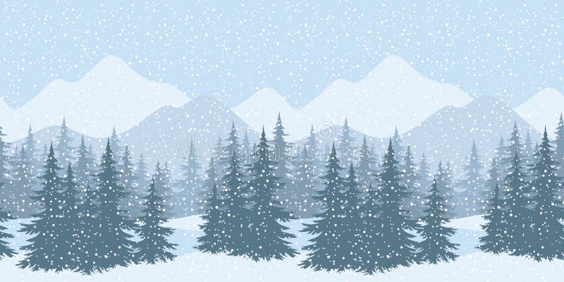 Seamless winter landscape with fir trees
